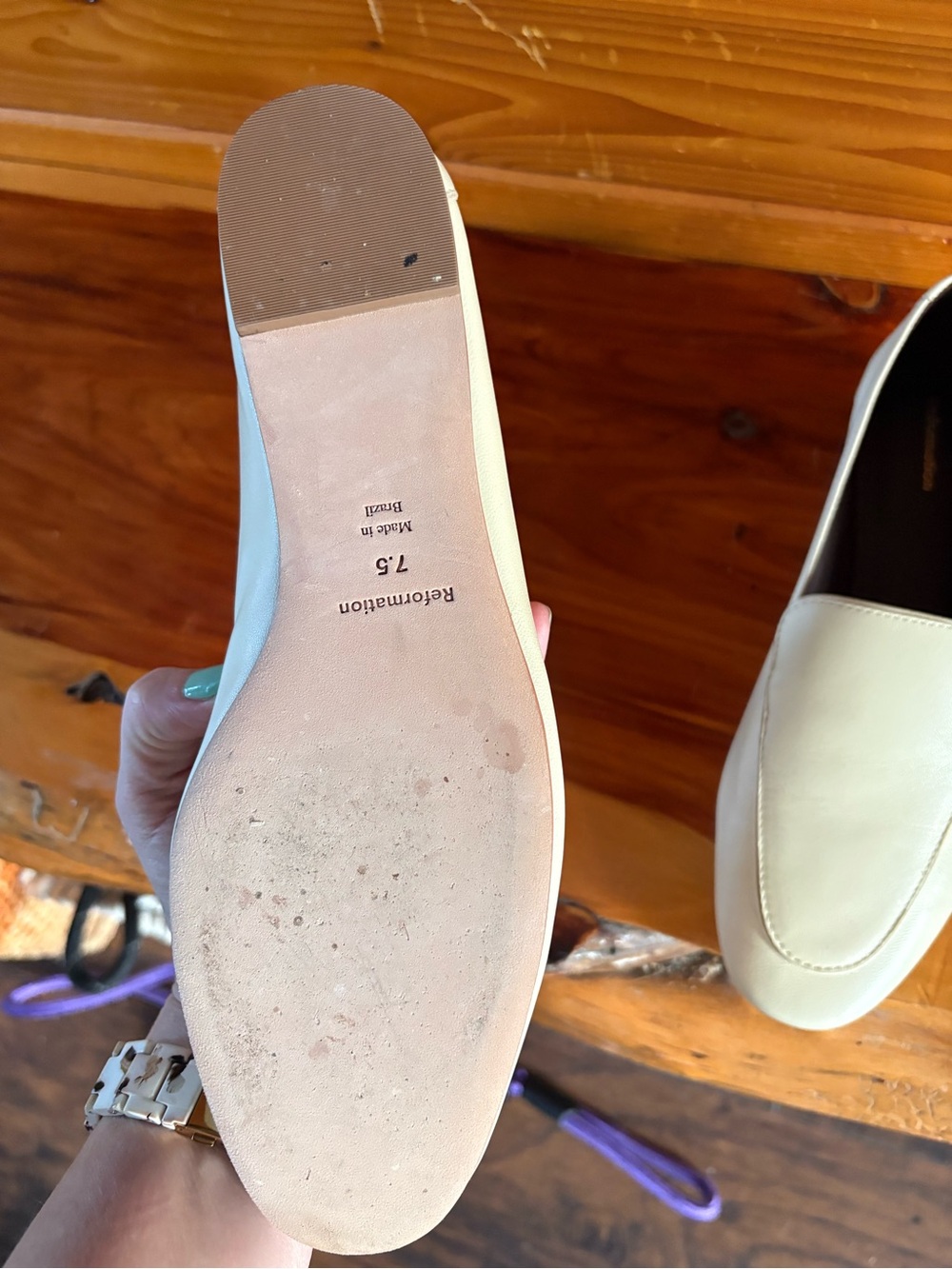 Reformation Cream Leather Slip-On Loafers — Soft Ivory Finish - Picture 5 of 9